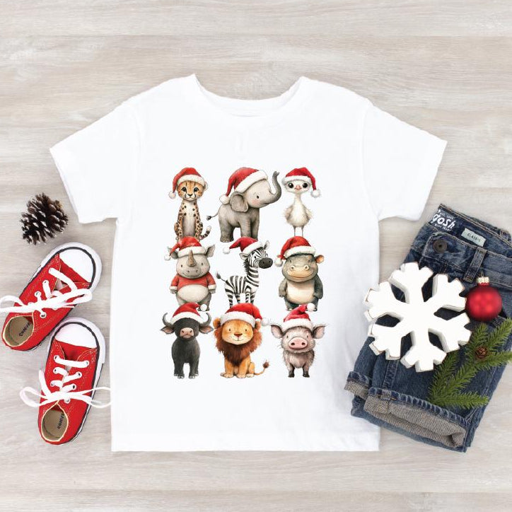 Safari Animal Christmas T-Shirt, Multiple Sizes &amp; Colours, Cute Kids And Adults Xmas Tee, Holiday Safari Animals Shirt, Christmas Gift Idea