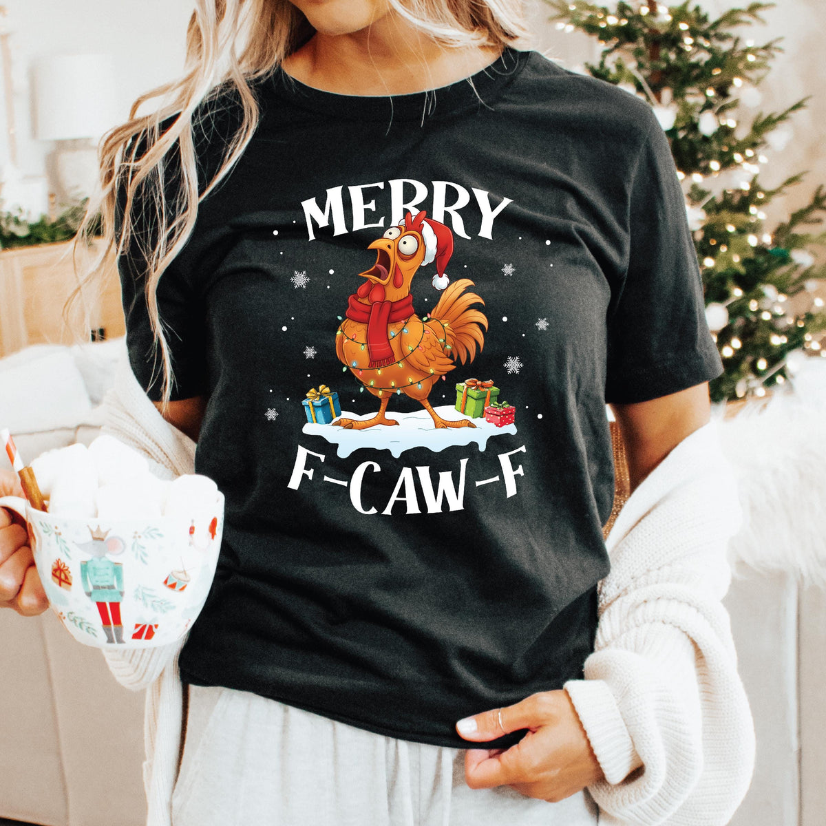 Funny Christmas Chicken F-Caw-F T-Shirt | Lots of Colours &amp; Sizes | Hilarious Holiday Tee | Perfect Xmas Gift for Everyone | Chicken Lover