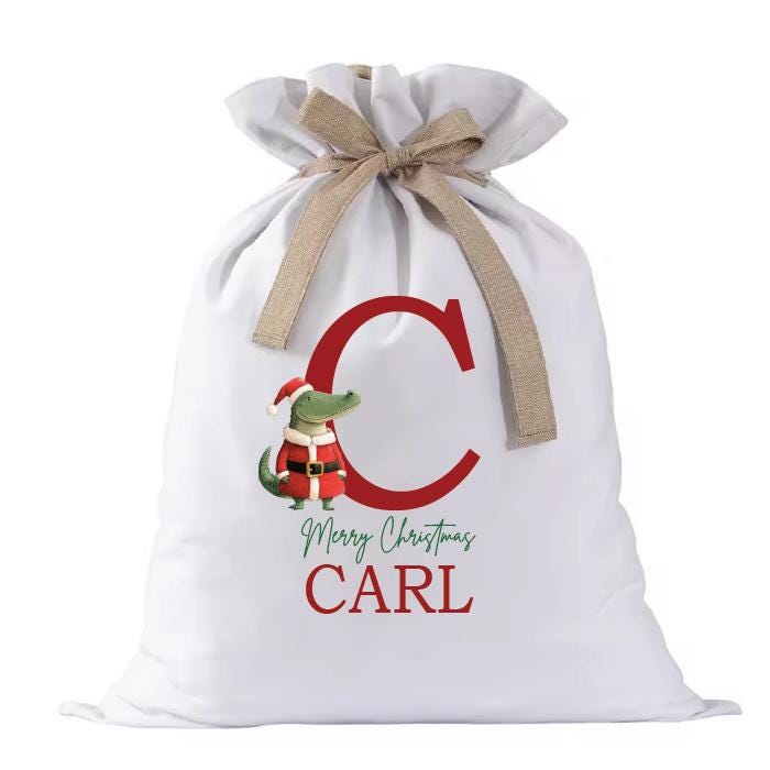 Personalised Santa Sack, Alphabet Santa Sack, 47cm x 66cm, High Quality Cotton Linen, Christmas Gift Bag, Christmas Keepsake, Xmas Stocking