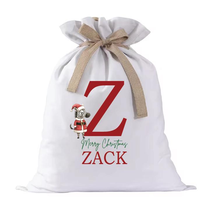 Personalised Santa Sack, Alphabet Santa Sack, 47cm x 66cm, High Quality Cotton Linen, Christmas Gift Bag, Christmas Keepsake, Xmas Stocking