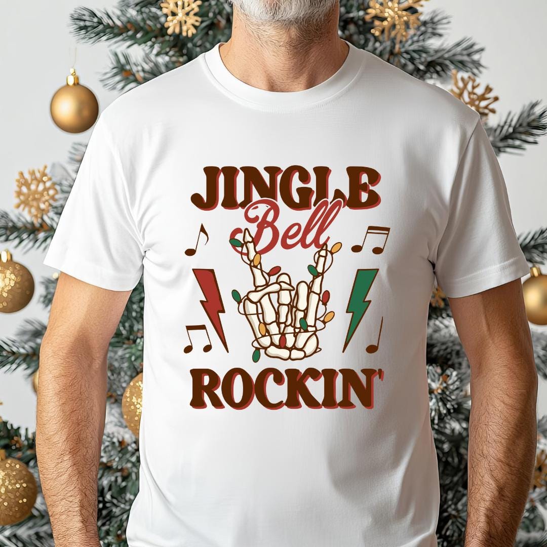 Jingle Bell Rockin&#39; T-Shirt, Multiple Sizes &amp; Colours, Funny Christmas Tee, Retro Santa Shirt, Holiday Gift for Everyone, Music Lover