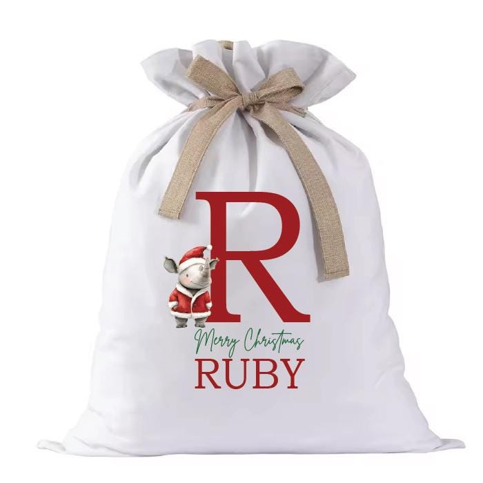 Personalised Santa Sack, Alphabet Santa Sack, 47cm x 66cm, High Quality Cotton Linen, Christmas Gift Bag, Christmas Keepsake, Xmas Stocking