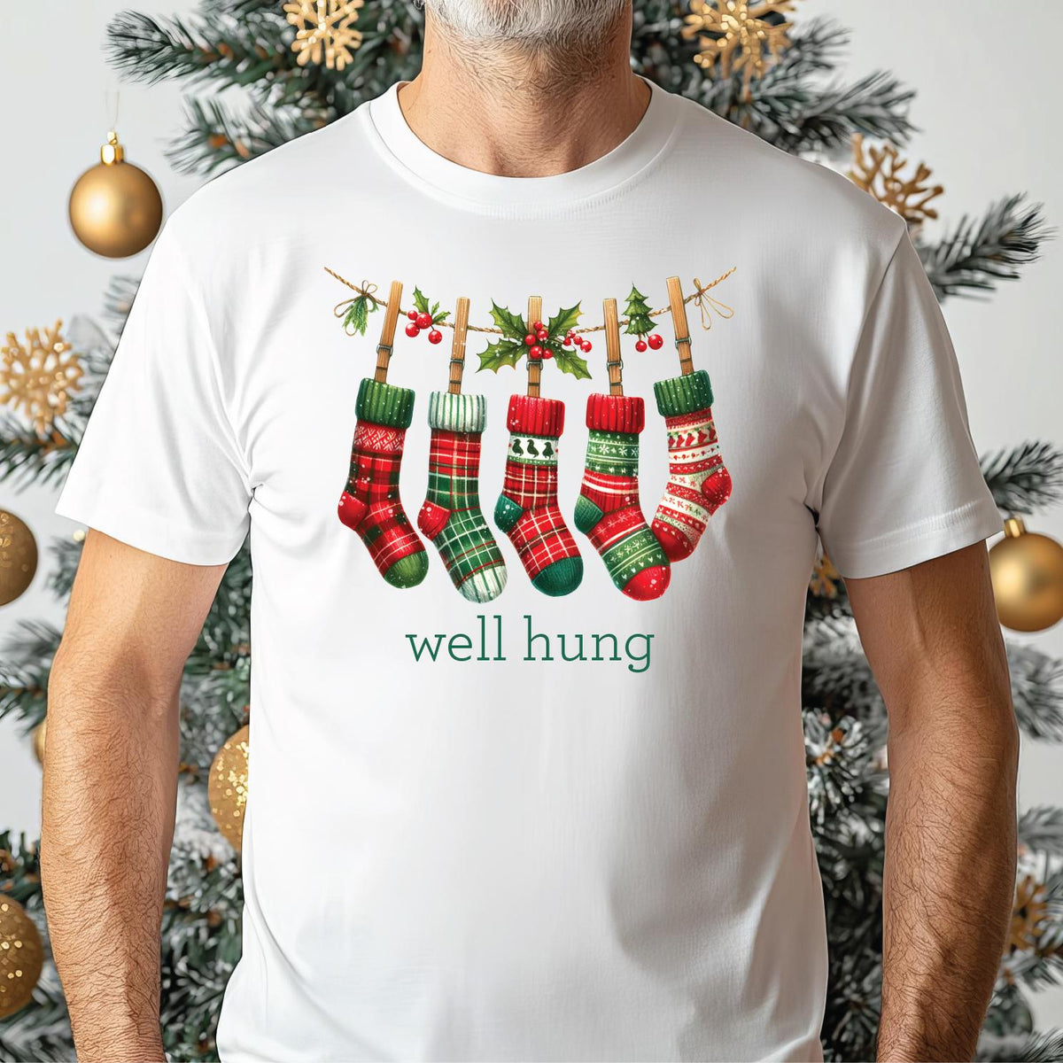 Well Hung Christmas Stockings, Cheeky Adult Christmas T-Shirt