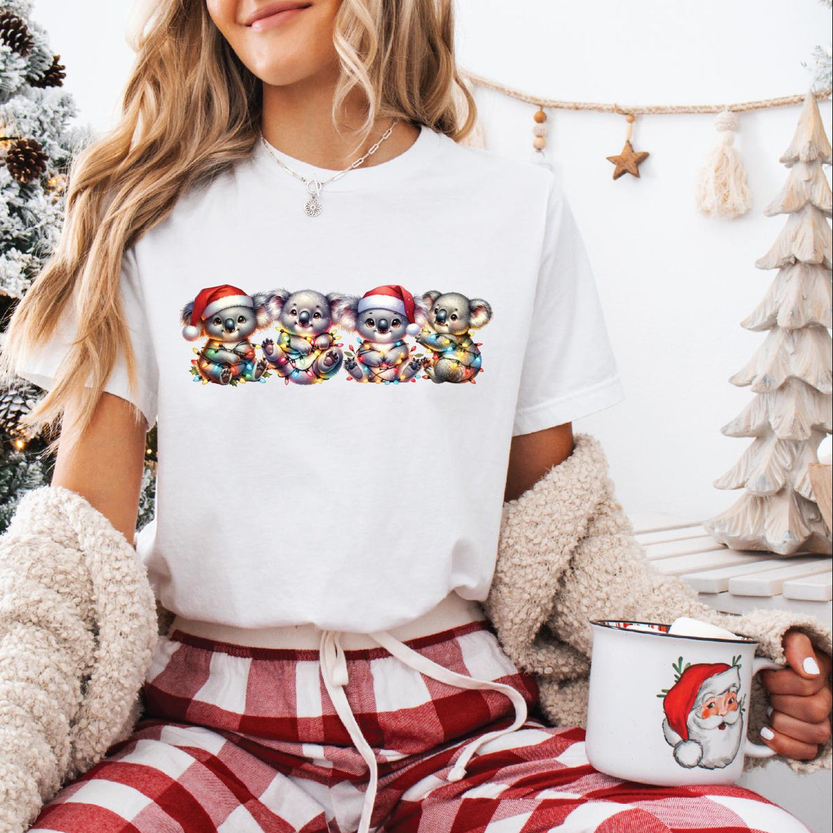 Christmas Koala Shirt, Aussie Xmas Animal Tee, Festive Koala Lights T-Shirt, Matching Family, Australiana Theme