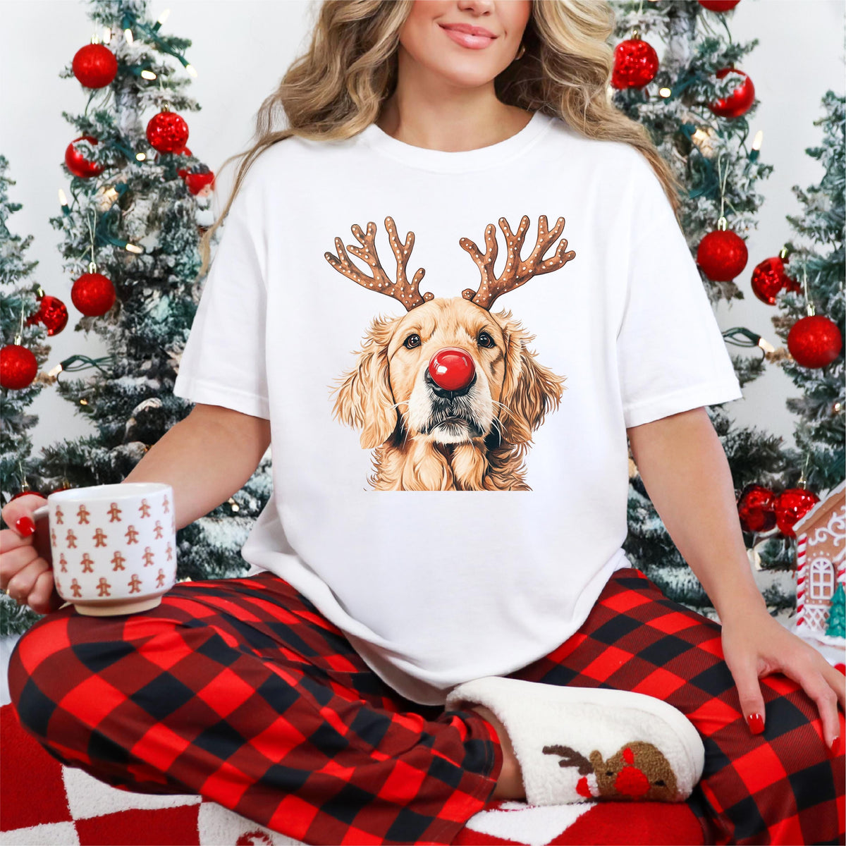 Golden Retriever Christmas T-Shirt, Multiple Sizes And Colours, Rudolph Reindeer Dog