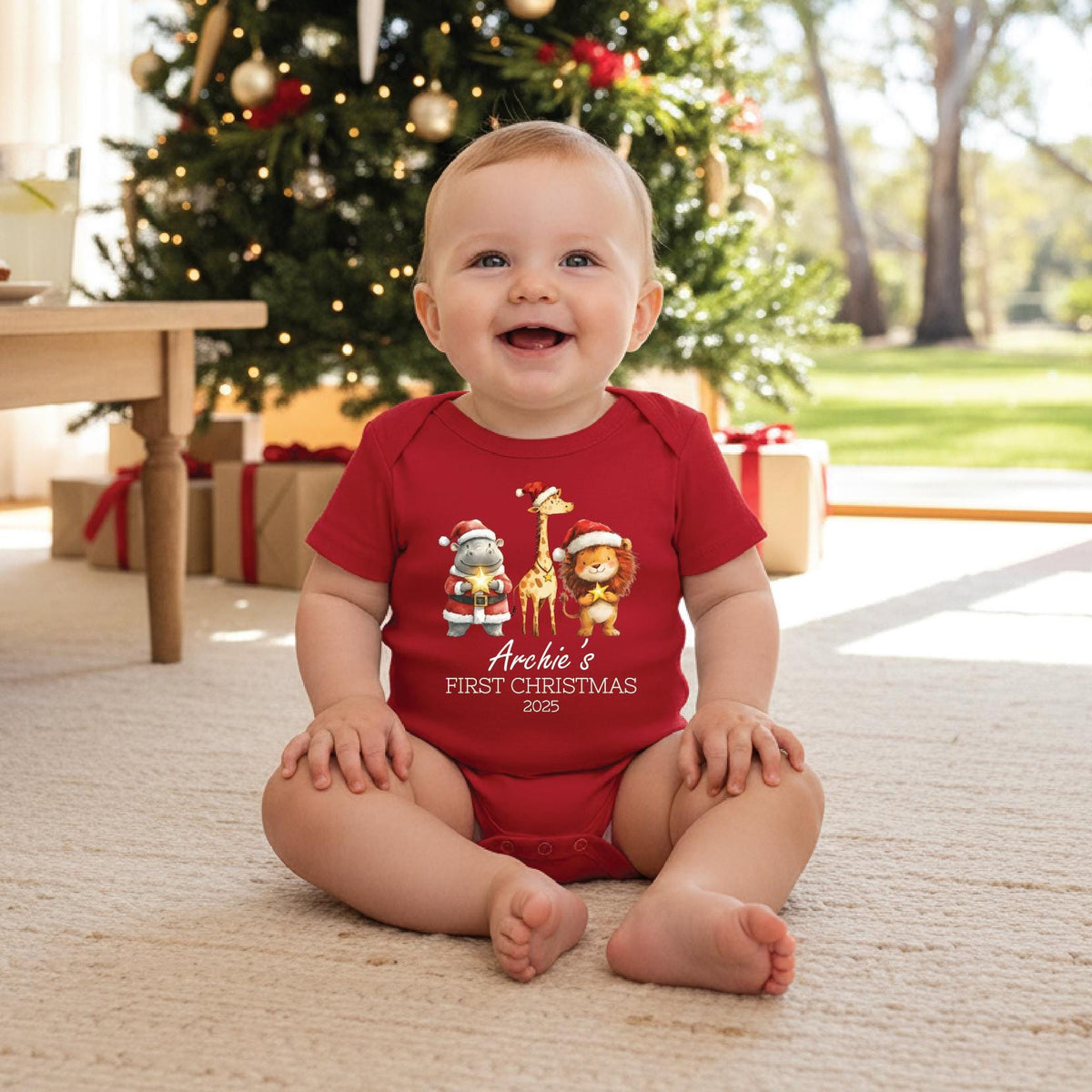 Personalised First Christmas Bodysuit – Safari Animals Baby