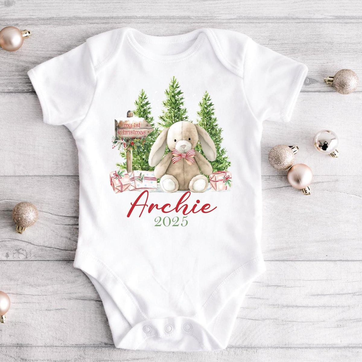 Baby's First Christmas Outfit, Personalised 1st Christmas Bodysuit