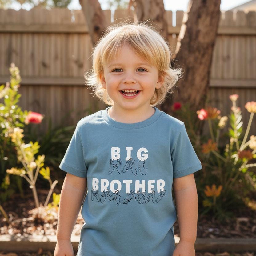 Auslan Big Brother T-Shirt | More Colours | Sign Language Sibling Tee | ASL Inspired Pregnancy Announcement