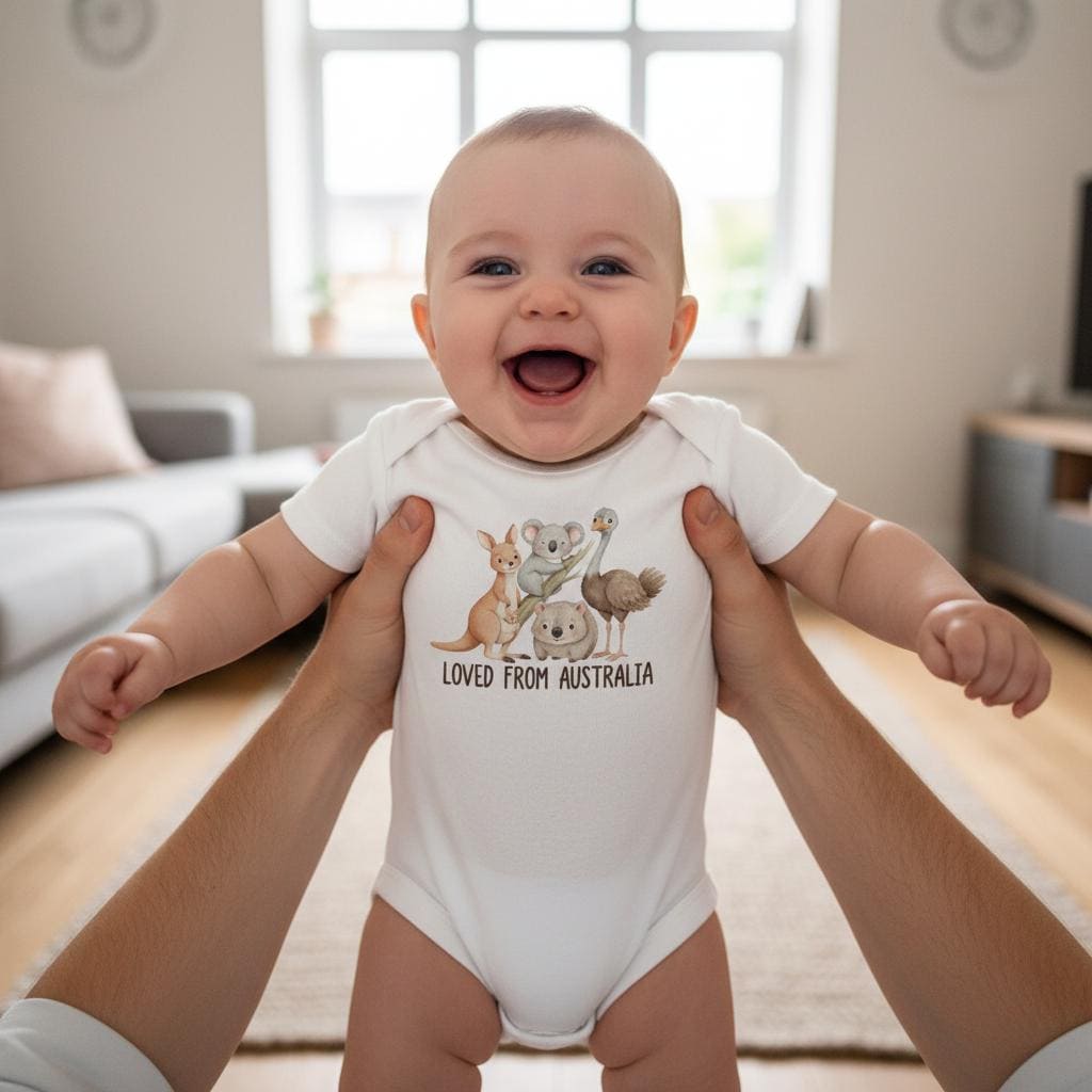 Loved From Australia, Short Or Long Sleeve Bodysuit Or T-Shirt, Australian Baby Gift
