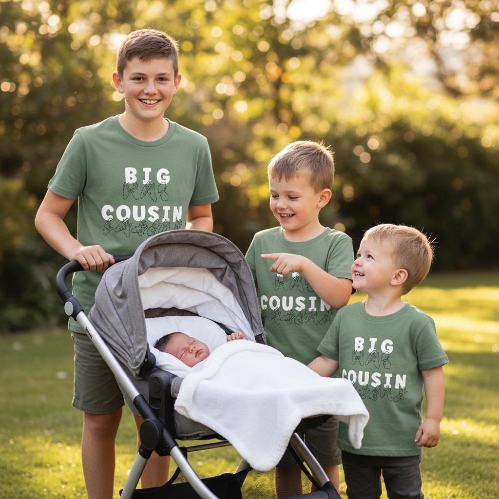 Auslan Big Cousin T-Shirt | More Colours | Sign Language Sibling Tee | ASL Inspired Pregnancy Announcement