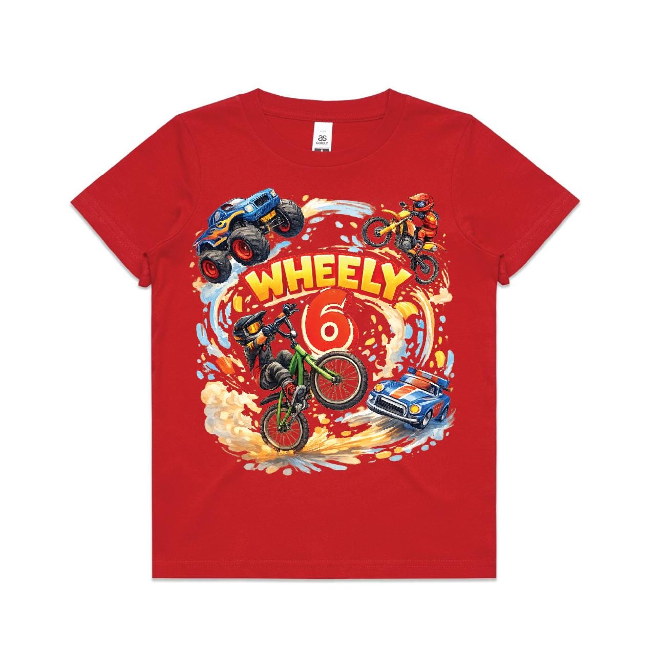 Wheely 6 Birthday Shirt | More Colours | 6th Birthday Car Shirt | Monster Truck Dirt Bike Party | Race Car Birthday | Vehicle Theme Shirt