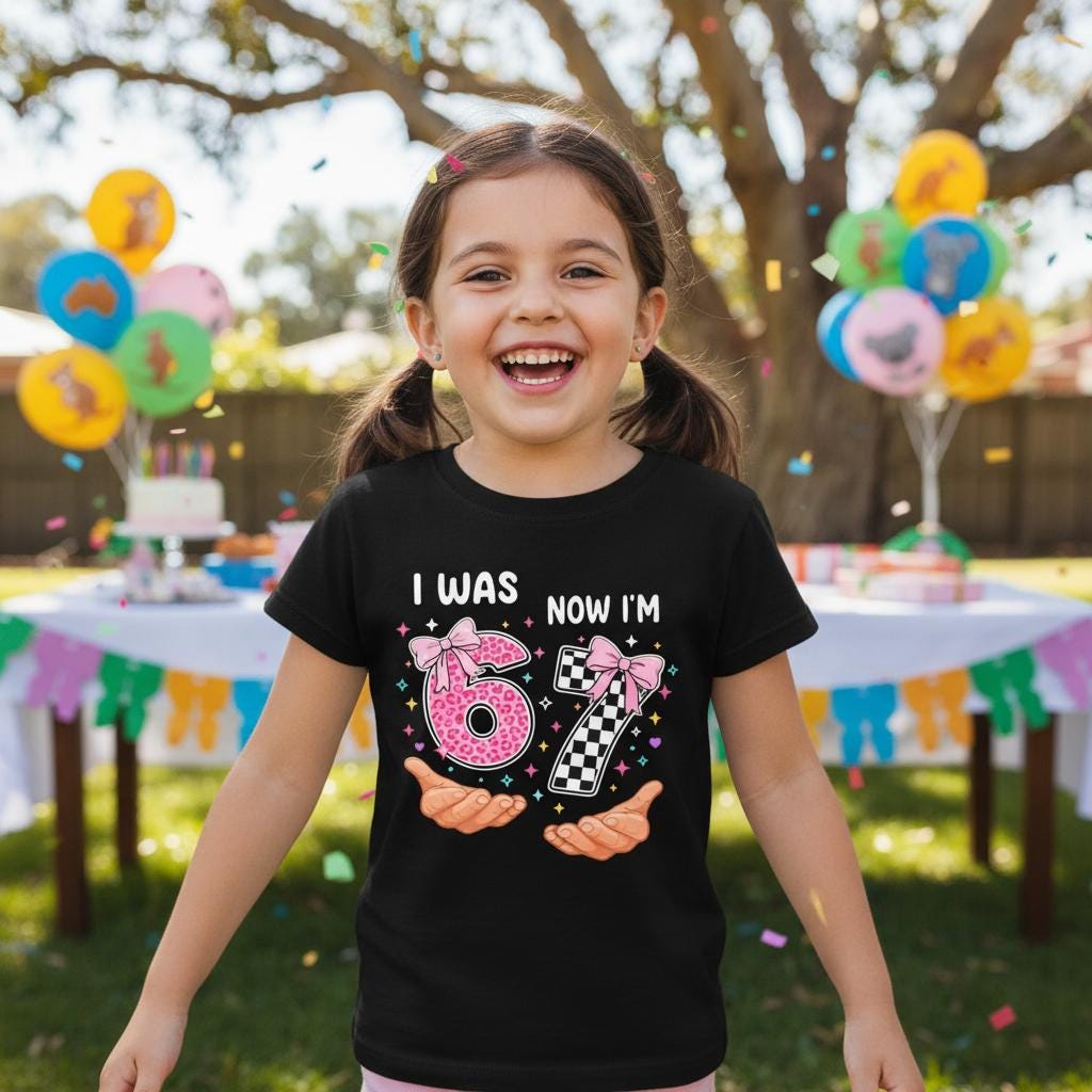 7th Birthday Shirt Girl Australia | I Was 6 Now I’m 7 | Pink Birthday Outfit Kids Tee | Age 7 Birthday Shirt