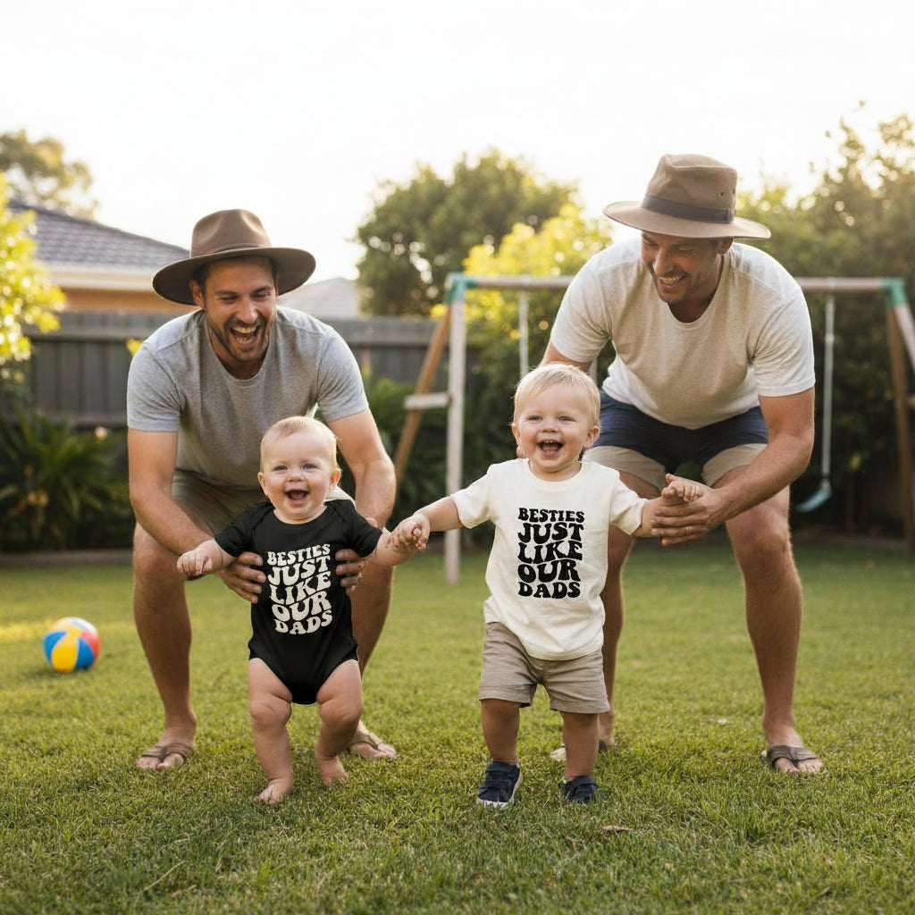 Besties Just Like Our Dads Matching Bodysuit & Tee