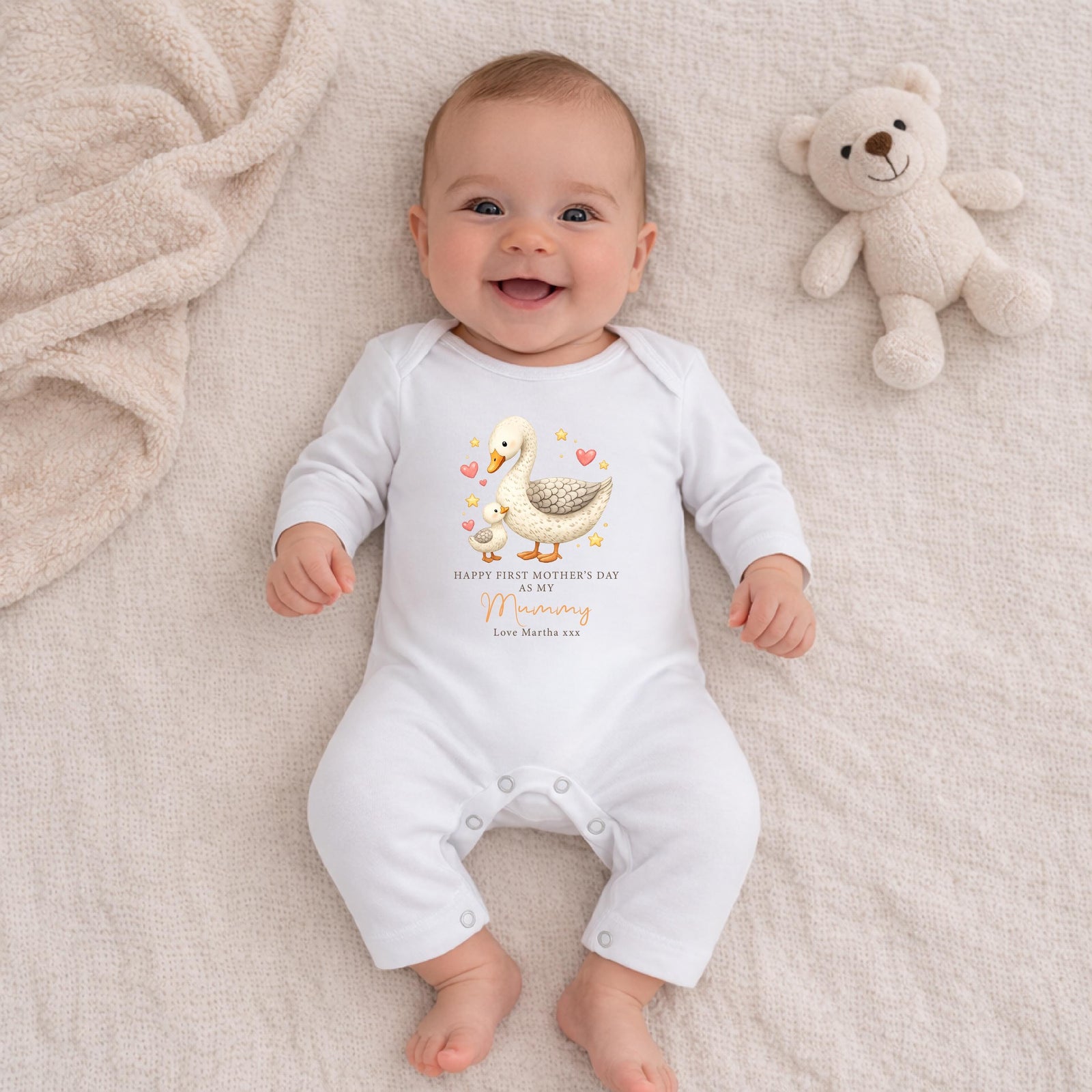 baby wearing first mothers day bodysuit goose design personalised name new mum gift australia
happy first mothers day baby bodysuit goose and baby illustration personalised outfit
custom baby bodysuit goose design first mothers day keepsake newborn outfit australia
newborn outfit first mothers day goose design personalised name baby bodysuit