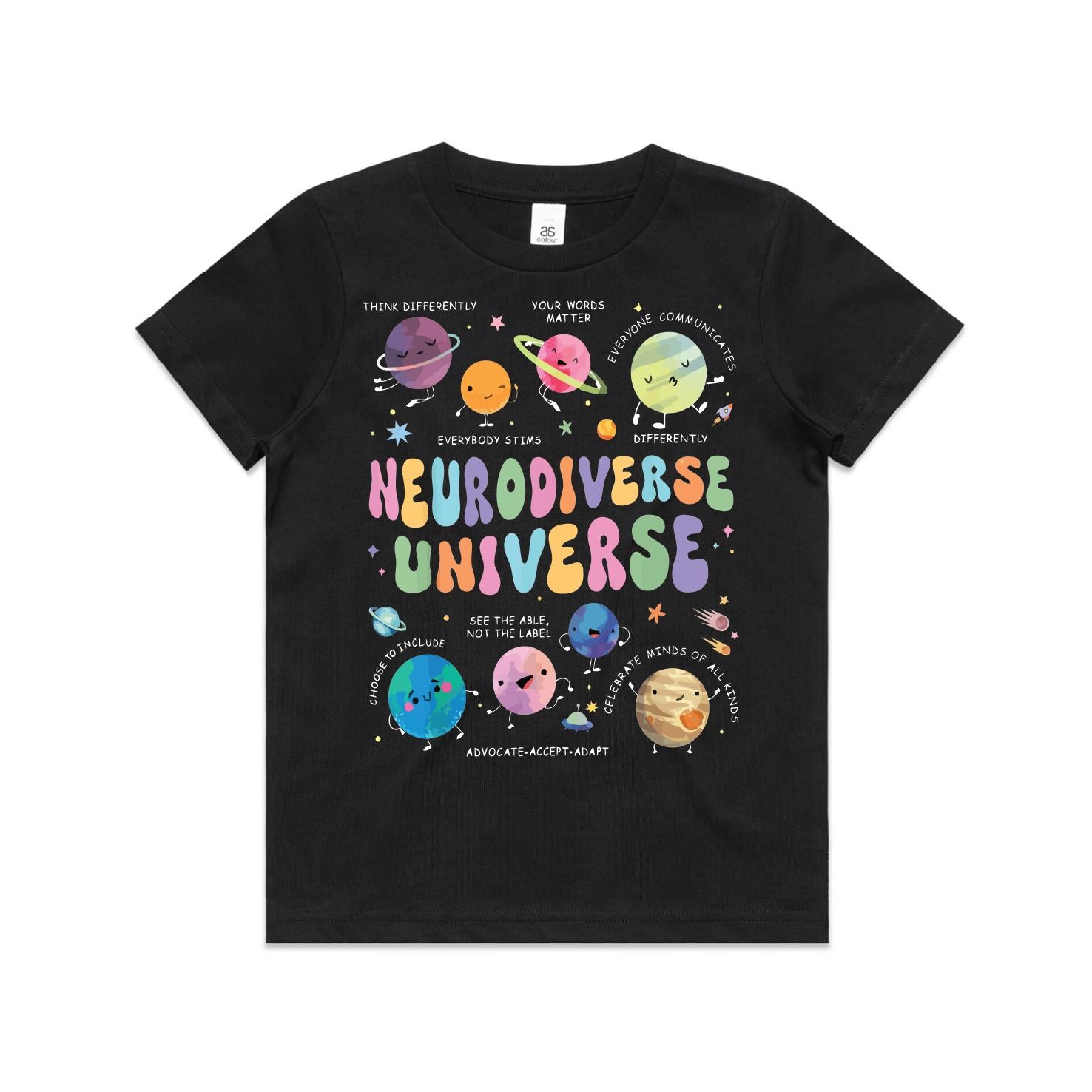 Neurodiverse Universe Shirt Autism Awareness Kids Tee Inclusive Space Theme All Sizes