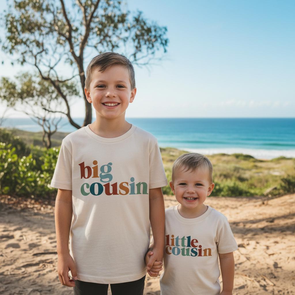 Big Cousin Little Cousin Matching Shirts, Retro Cousin Tee Set, Pregnancy Reveal Gift