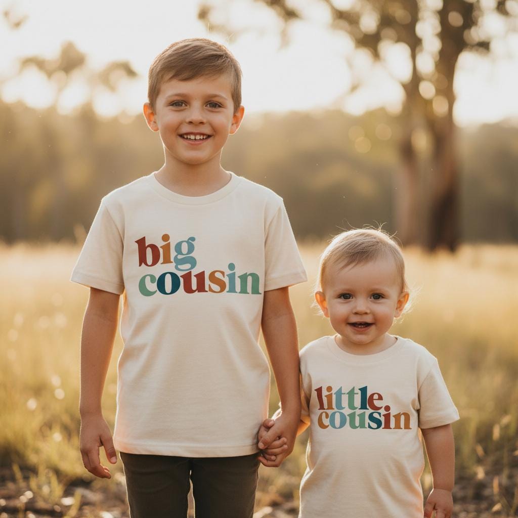 Big Cousin Little Cousin Matching Shirts, Retro Cousin Tee Set, Pregnancy Reveal Gift