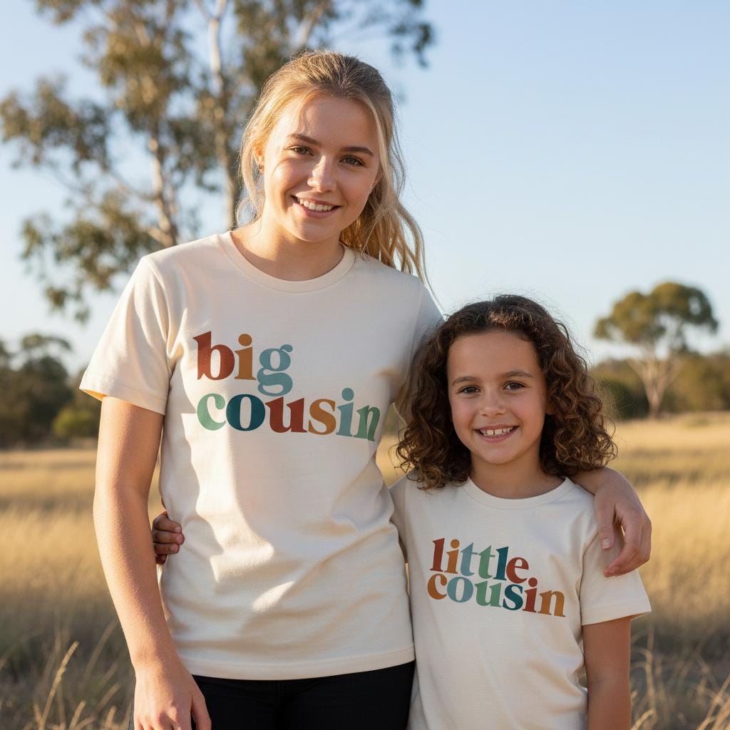 Big Cousin Little Cousin Matching Shirts, Retro Cousin Tee Set, Pregnancy Reveal Gift