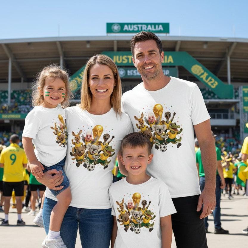 Aussie Soccer Animal Family Matching Shirt, World Cup Tee, Green Gold Australian Football Top