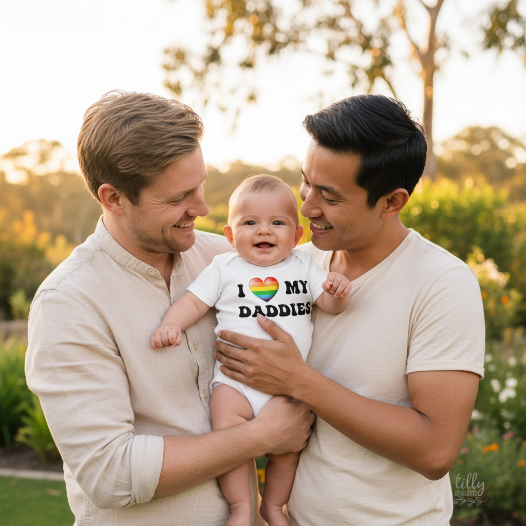I Love My Daddies Kids Graphic Tee | Rainbow Pride Infant Bodysuit &amp; Tee | DTF Printed
