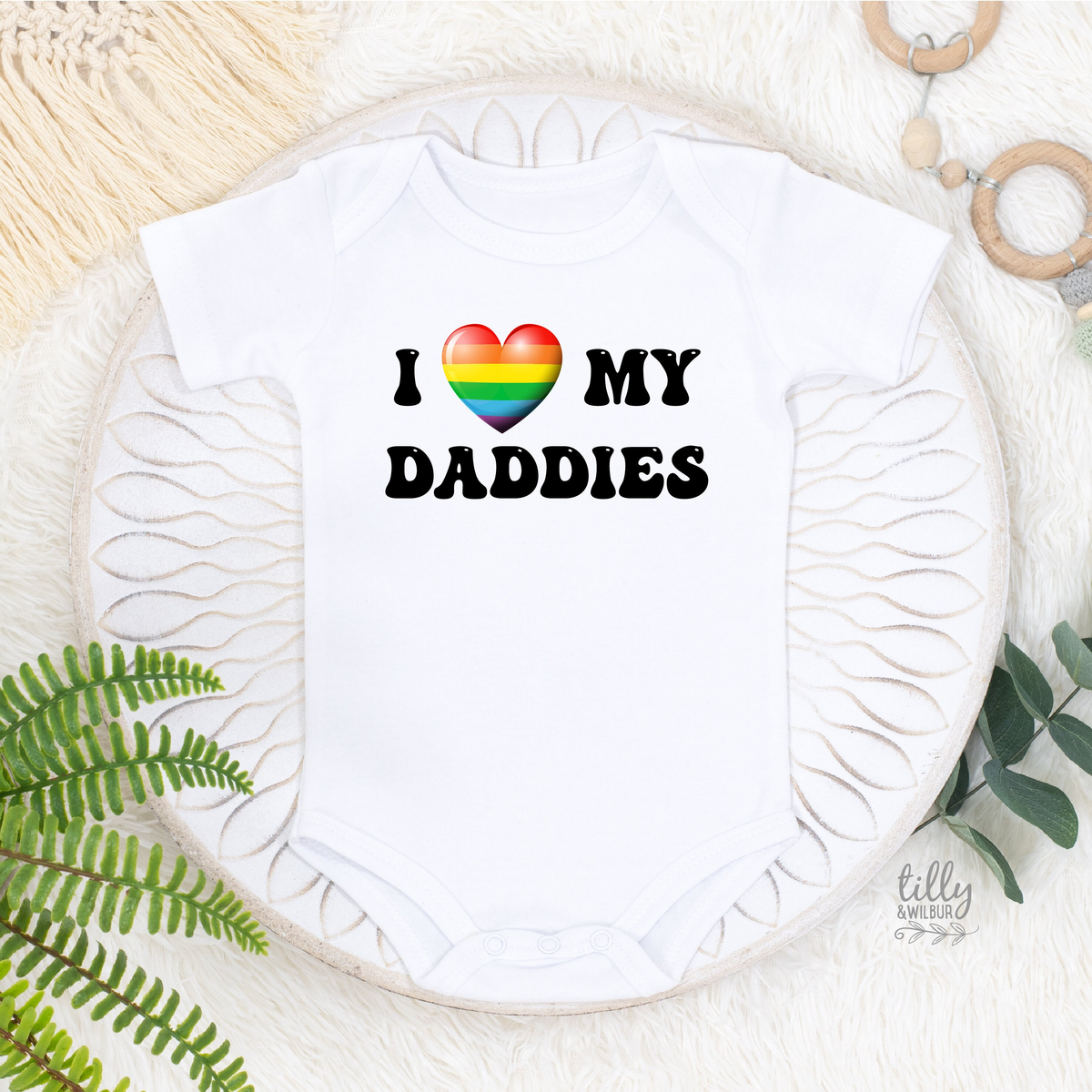 I Love My Daddies Kids Graphic Tee | Rainbow Pride Infant Bodysuit &amp; Tee | DTF Printed