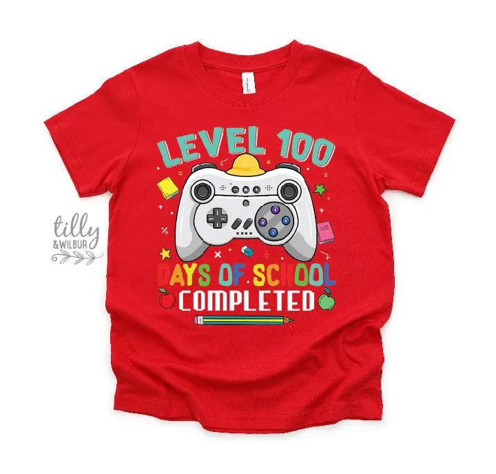100 Days Of School T-Shirt – Level 100 Completed Gamer Tee