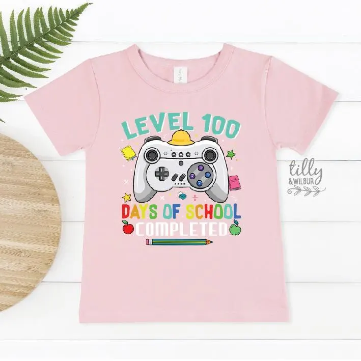 100 Days Of School T-Shirt – Level 100 Completed Gamer Tee