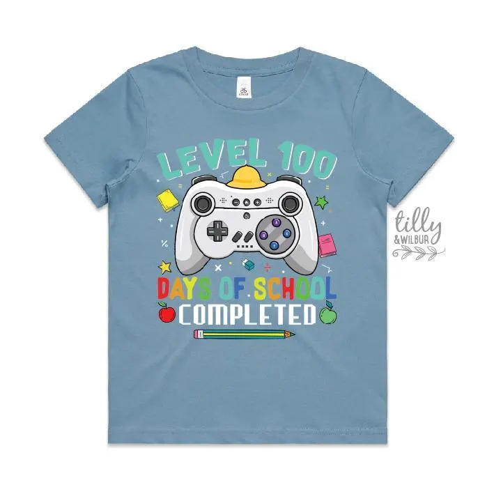 100 Days Of School T-Shirt – Level 100 Completed Gamer Tee