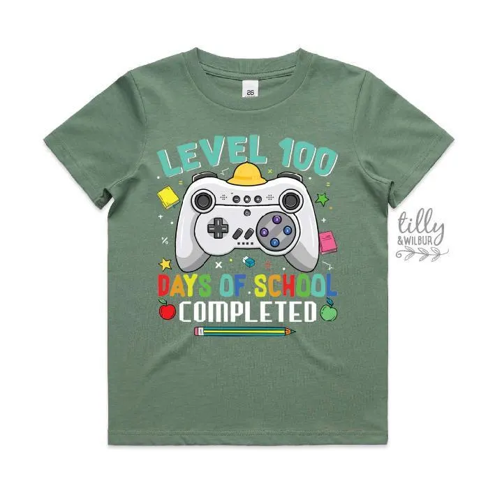 100 Days Of School T-Shirt – Level 100 Completed Gamer Tee