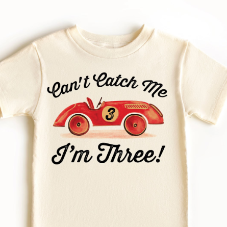 3rd Birthday T-Shirt – Can't Catch Me I'm Three Vintage Race Car Tee