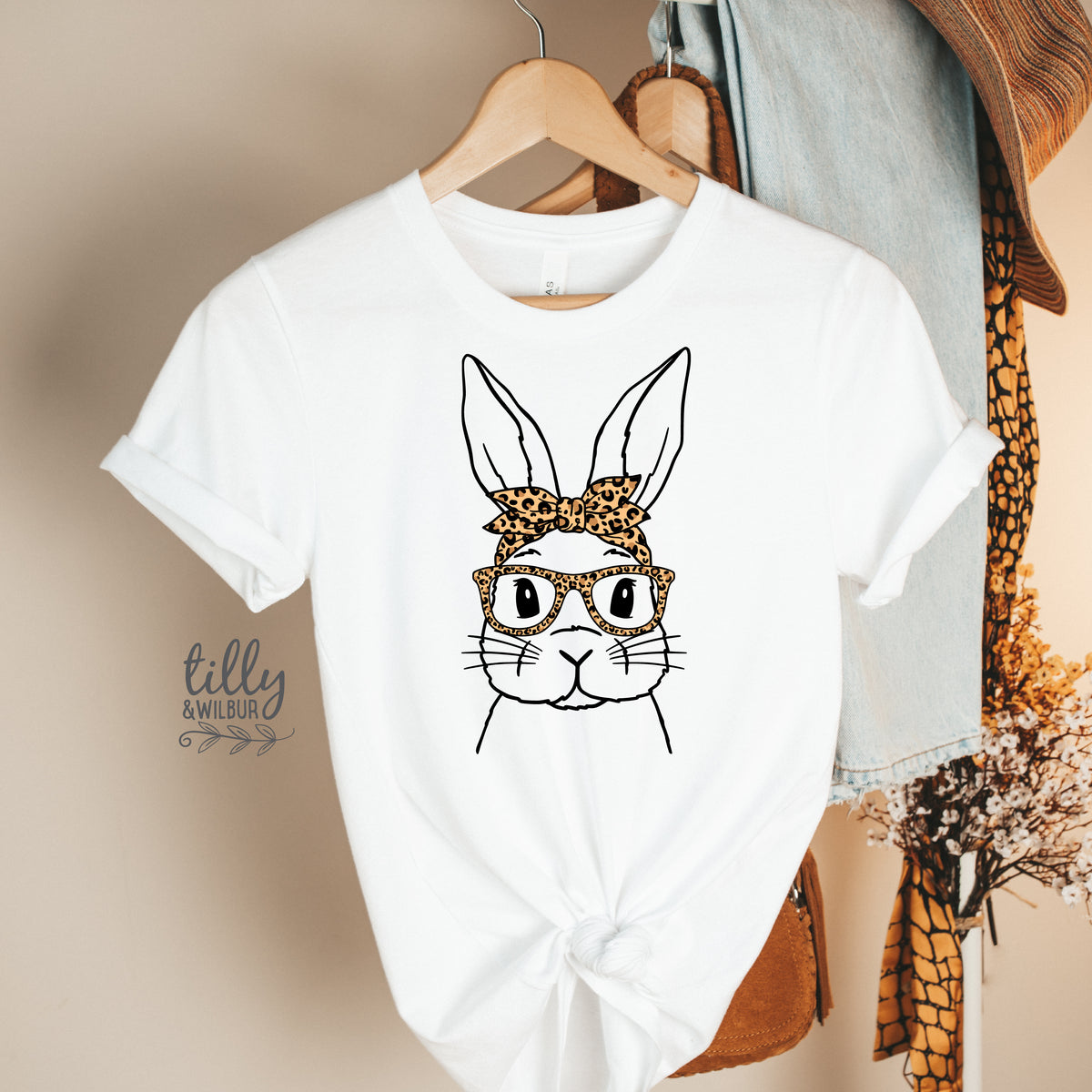 Leopard Bunny Easter Shirt | Women &amp; Girls Easter Bunny Shirt | Cute Easter Outfit | Bunny Glasses Easter Tee