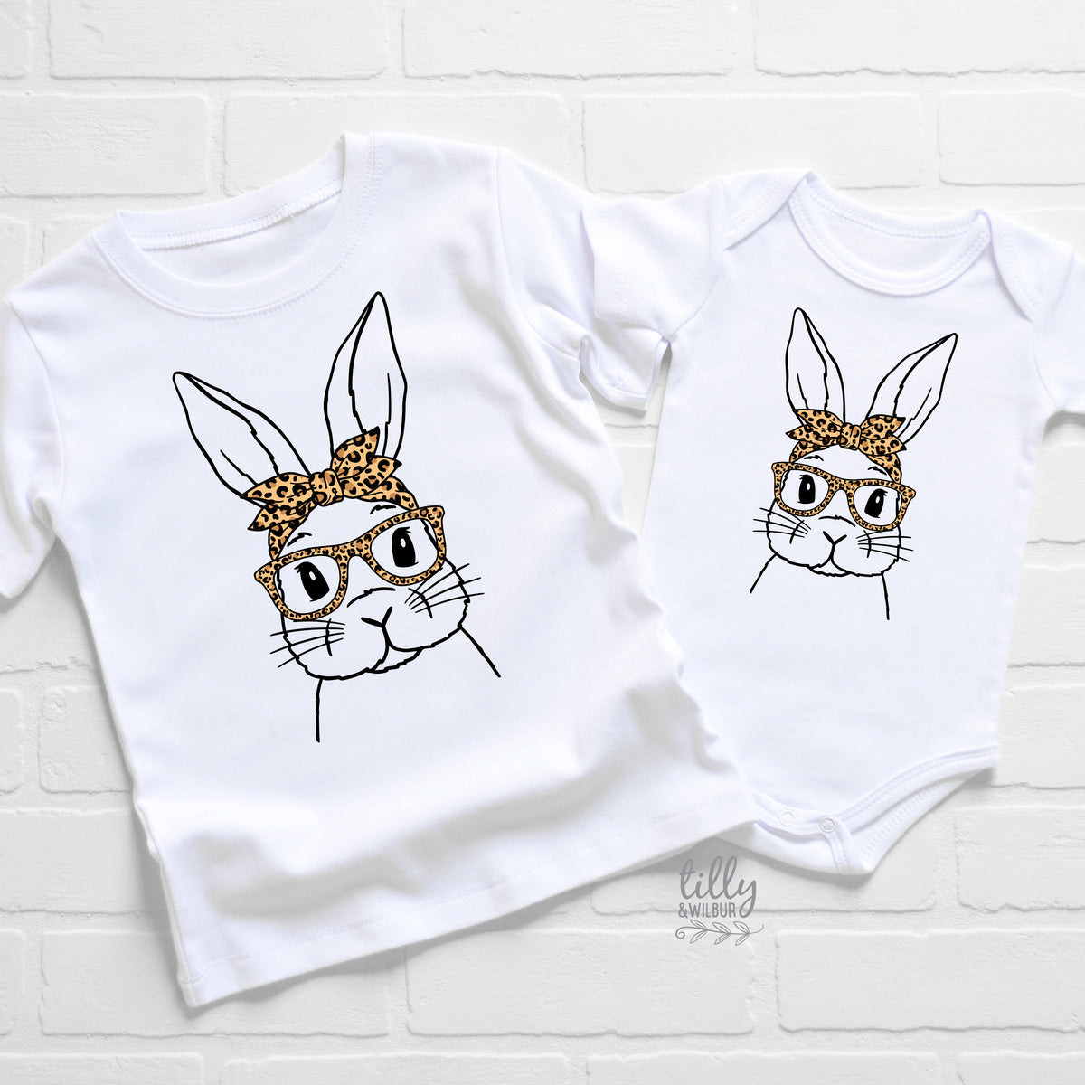 Leopard Bunny Easter Shirt | Women &amp; Girls Easter Bunny Shirt | Cute Easter Outfit | Bunny Glasses Easter Tee
