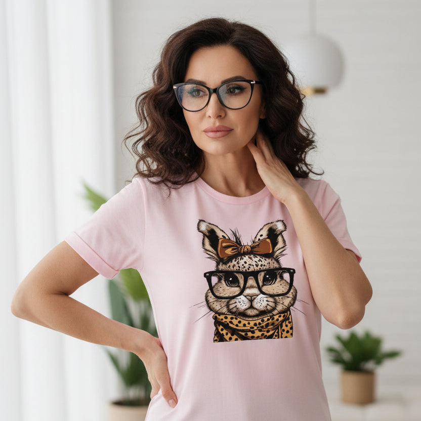 Leopard Bunny Shirt | Cute Easter Bunny T-Shirt | Stylish Bunny Graphic Tee | Easter Bunny Shirt for Women | Trendy Bunny Design