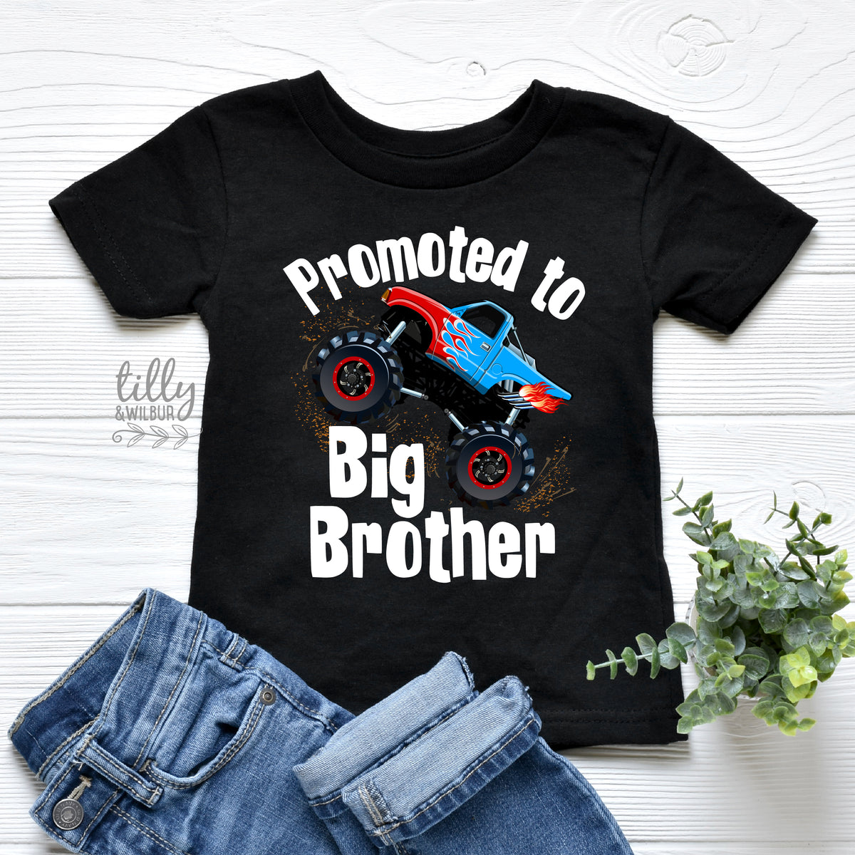 Promoted to Big Brother Monster Truck Shirt | Big Brother Announcement Shirt | Truck Kids T-Shirt Australia