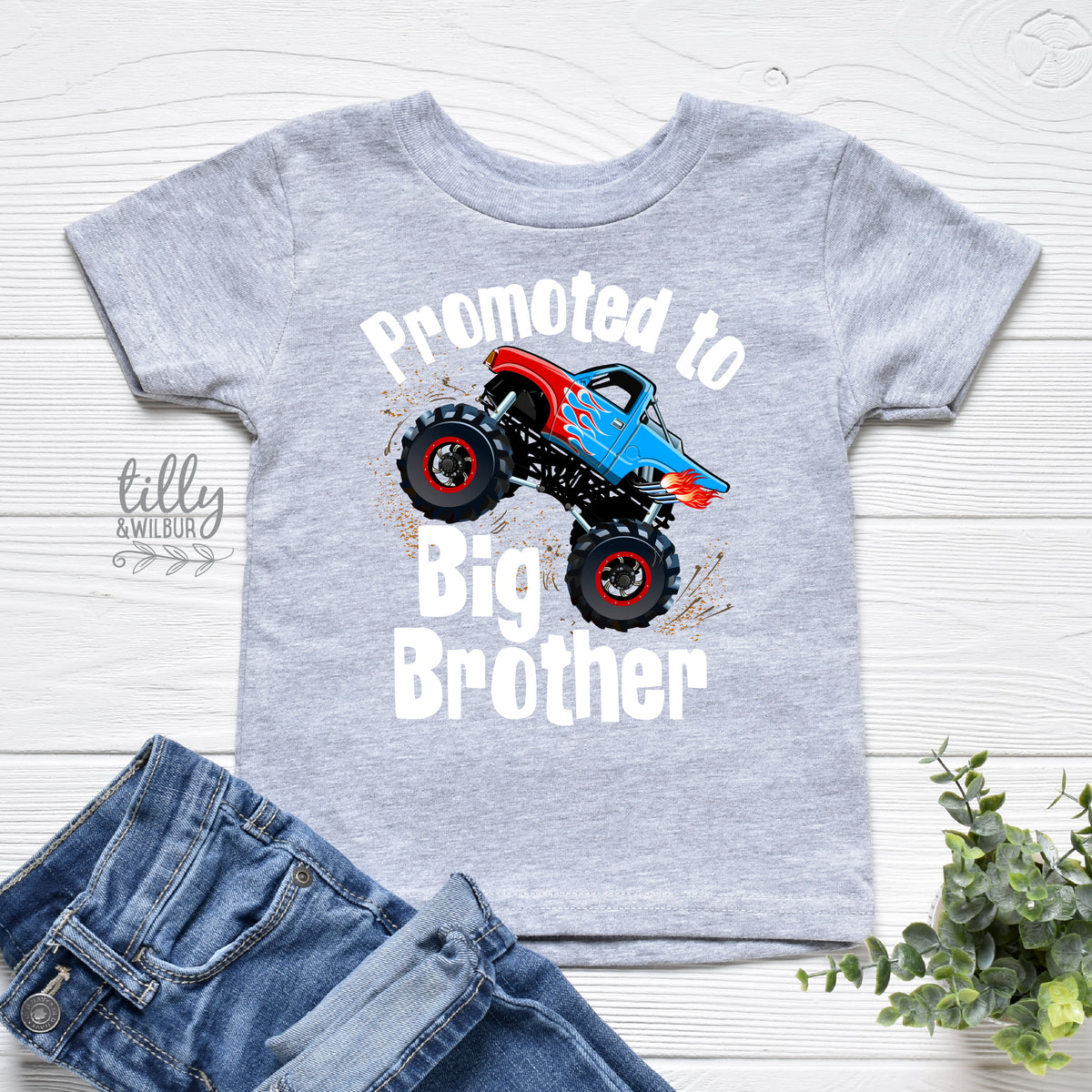 Promoted to Big Brother Monster Truck Shirt | Big Brother Announcement Shirt | Truck Kids T-Shirt Australia
