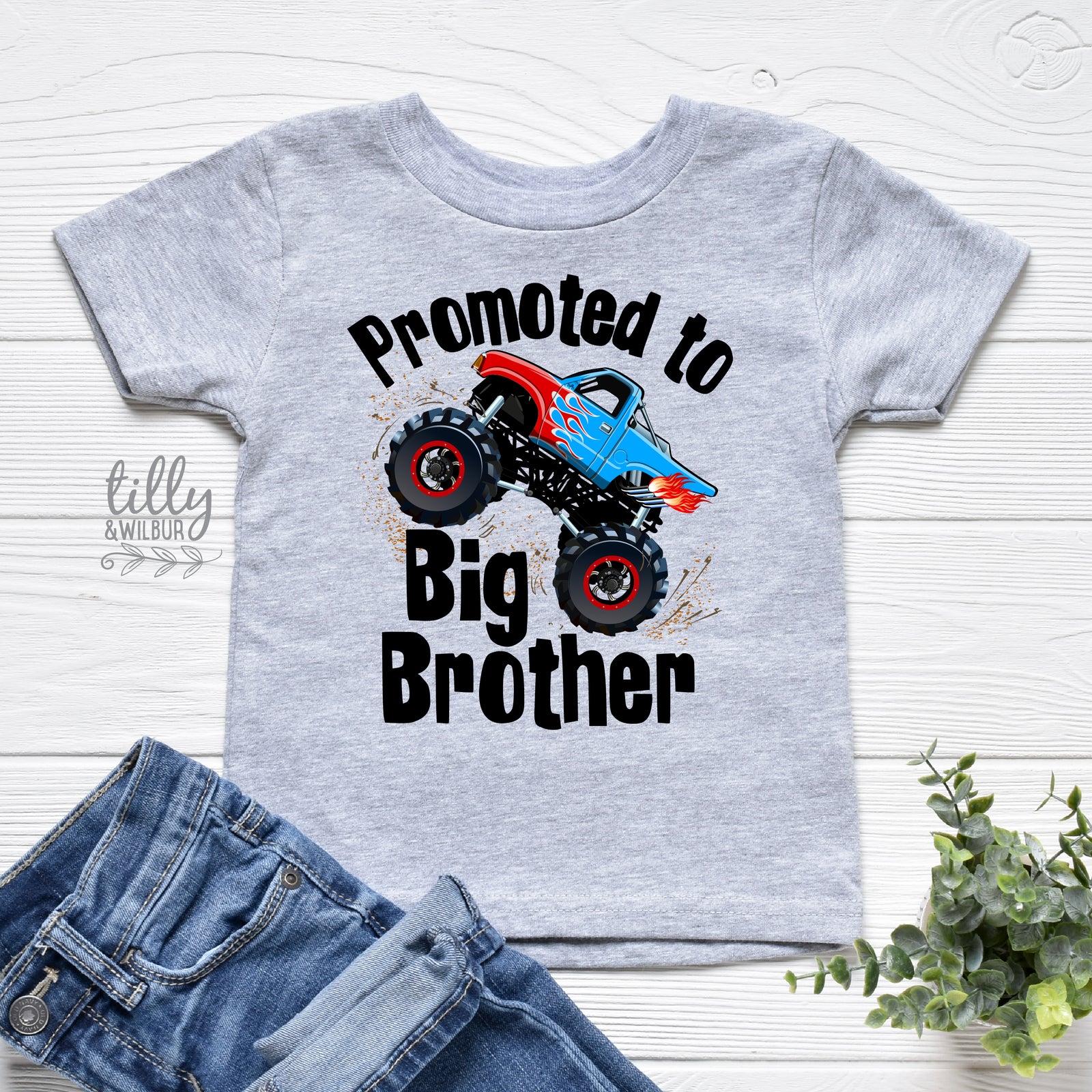 Promoted to Big Brother Monster Truck Shirt | Big Brother Announcement Shirt | Truck Kids T-Shirt Australia