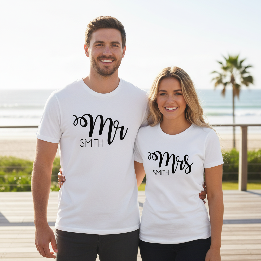 Personalised Mr & Mrs T-Shirts – Matching Wedding Couples Tees