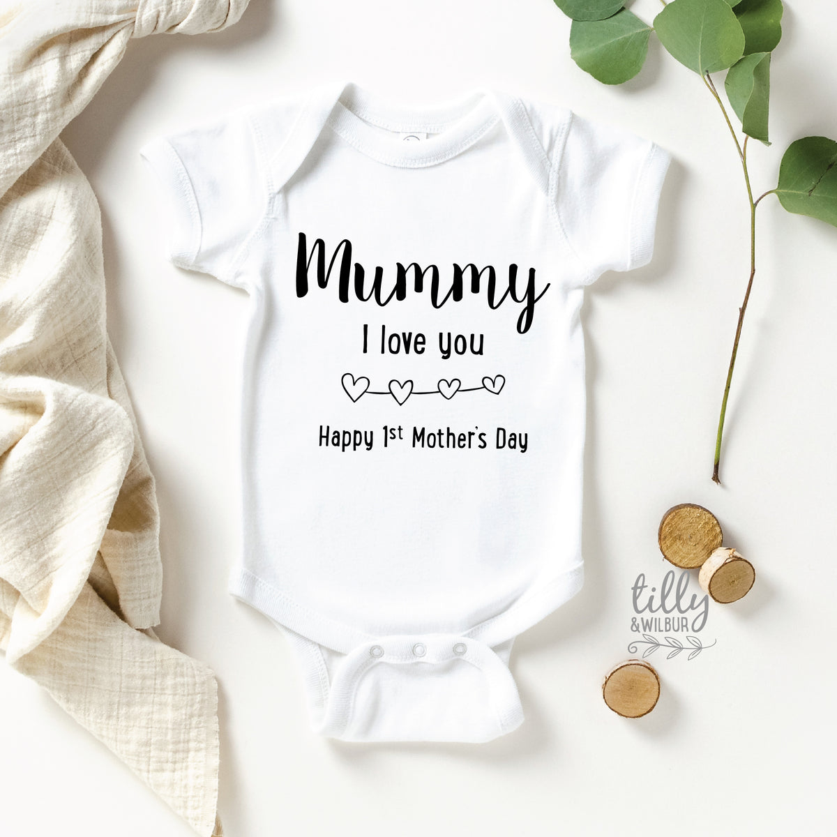 Mummy I Love You Bodysuit with Hearts | First Mother’s Day Baby Outfit | Cute New Mum Gift