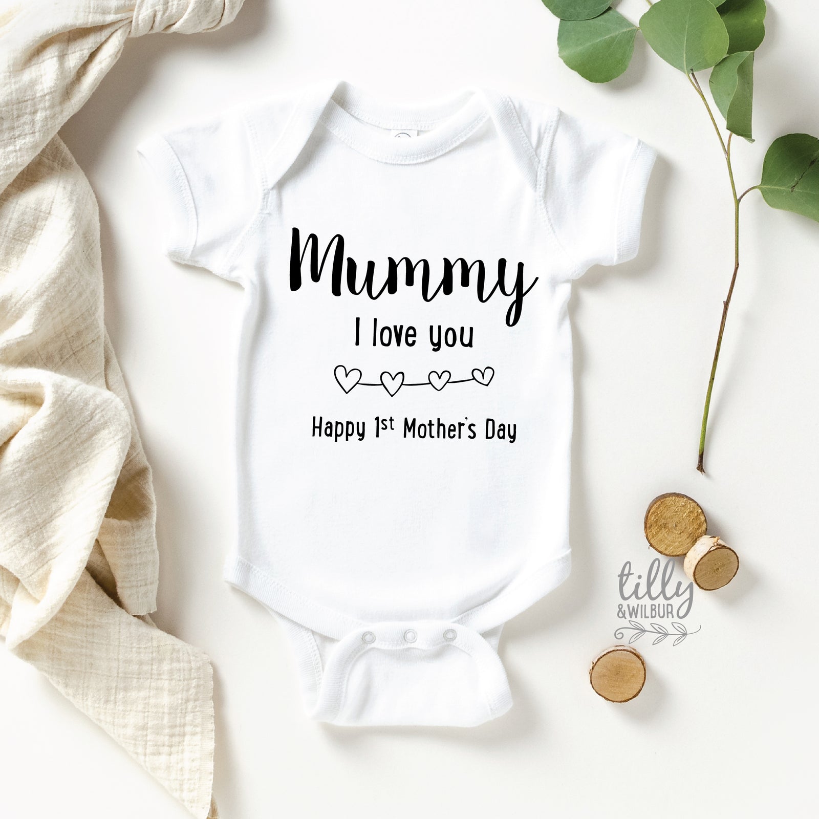 Mummy I Love You Bodysuit with Hearts | First Mother’s Day Baby Outfit | Cute New Mum Gift