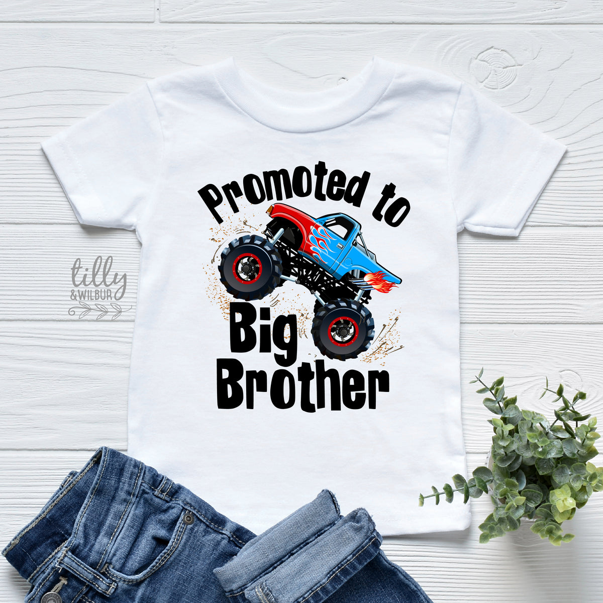 Promoted to Big Brother Monster Truck Shirt | Big Brother Announcement Shirt | Truck Kids T-Shirt Australia