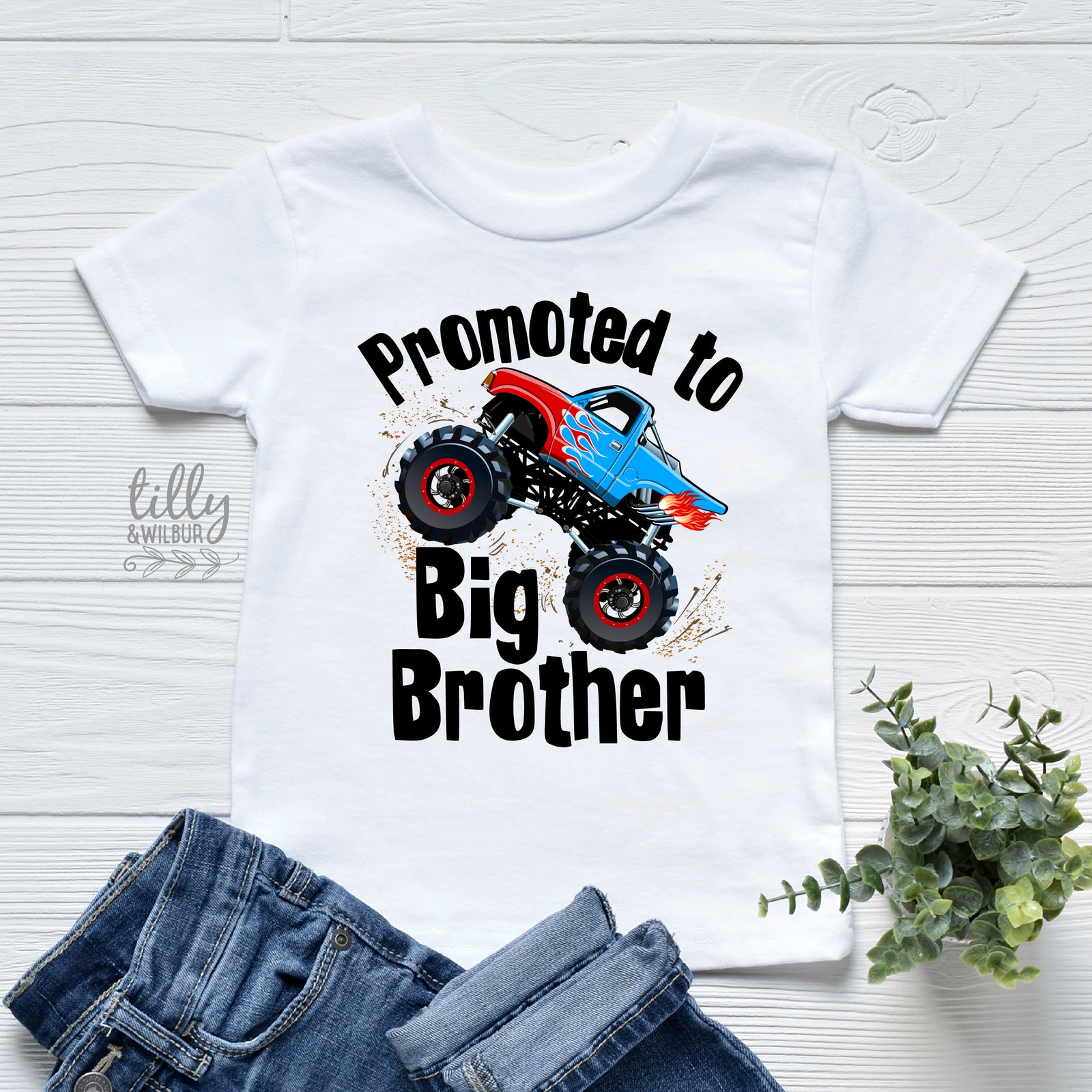Promoted to Big Brother Monster Truck Shirt | Big Brother Announcement Shirt | Truck Kids T-Shirt Australia