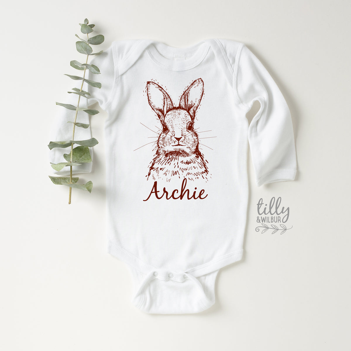 Personalised Sketch Bunny Easter Shirt – Custom Name Minimal Bunny Top for Babies, Toddlers & Kids