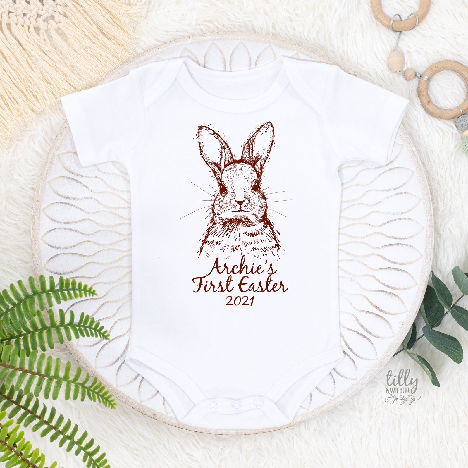 Personalised First Easter Bunny Bodysuit – Custom Name & Year Baby Easter Outfit