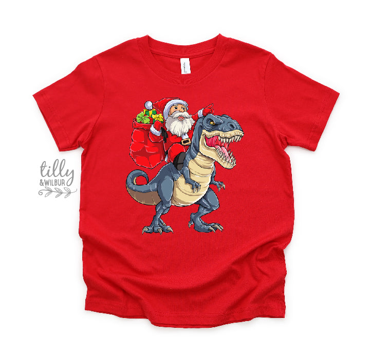 Santa Riding A Dinosaur Christmas T-Shirt