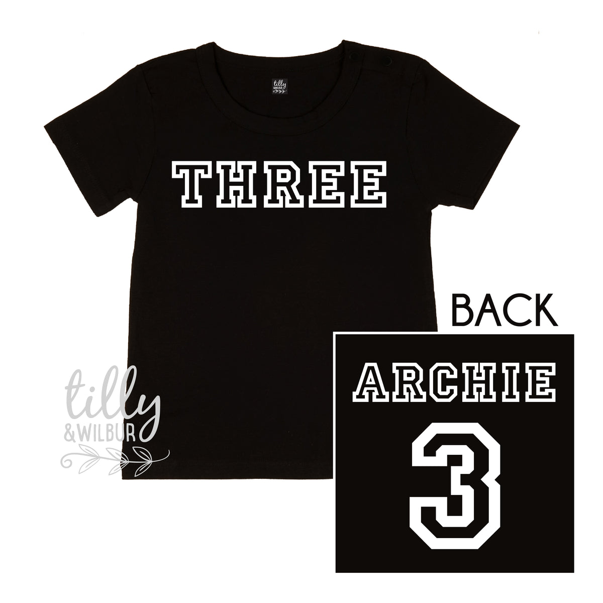 Three With Custom Name Front & Back Print MORE COLOURS & STYLES