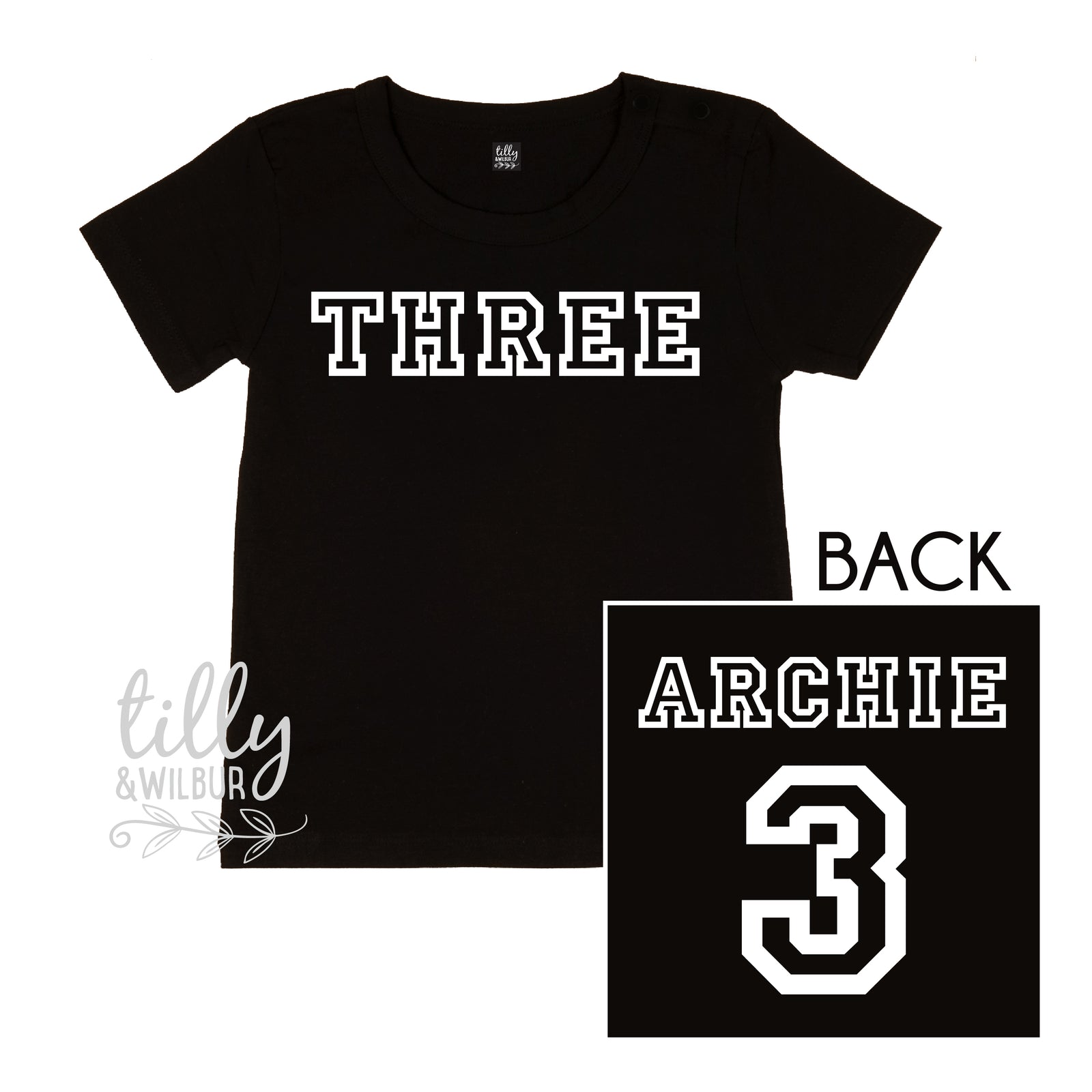 Three With Custom Name Front & Back Print MORE COLOURS & STYLES