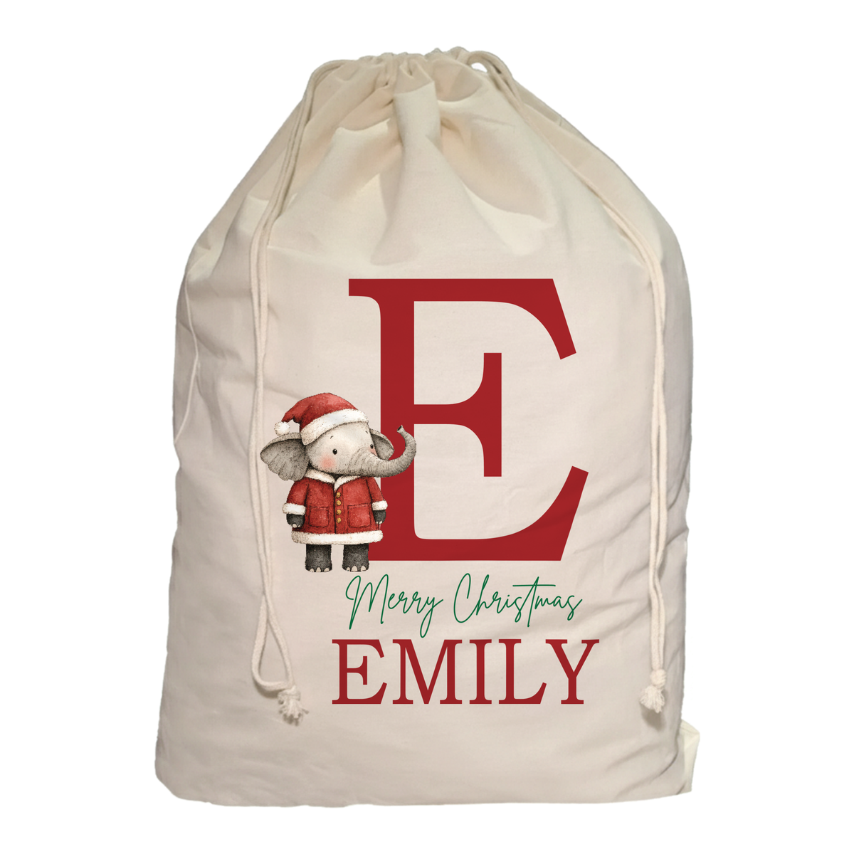 Personalised Santa Sack - Initial and Elephant Design