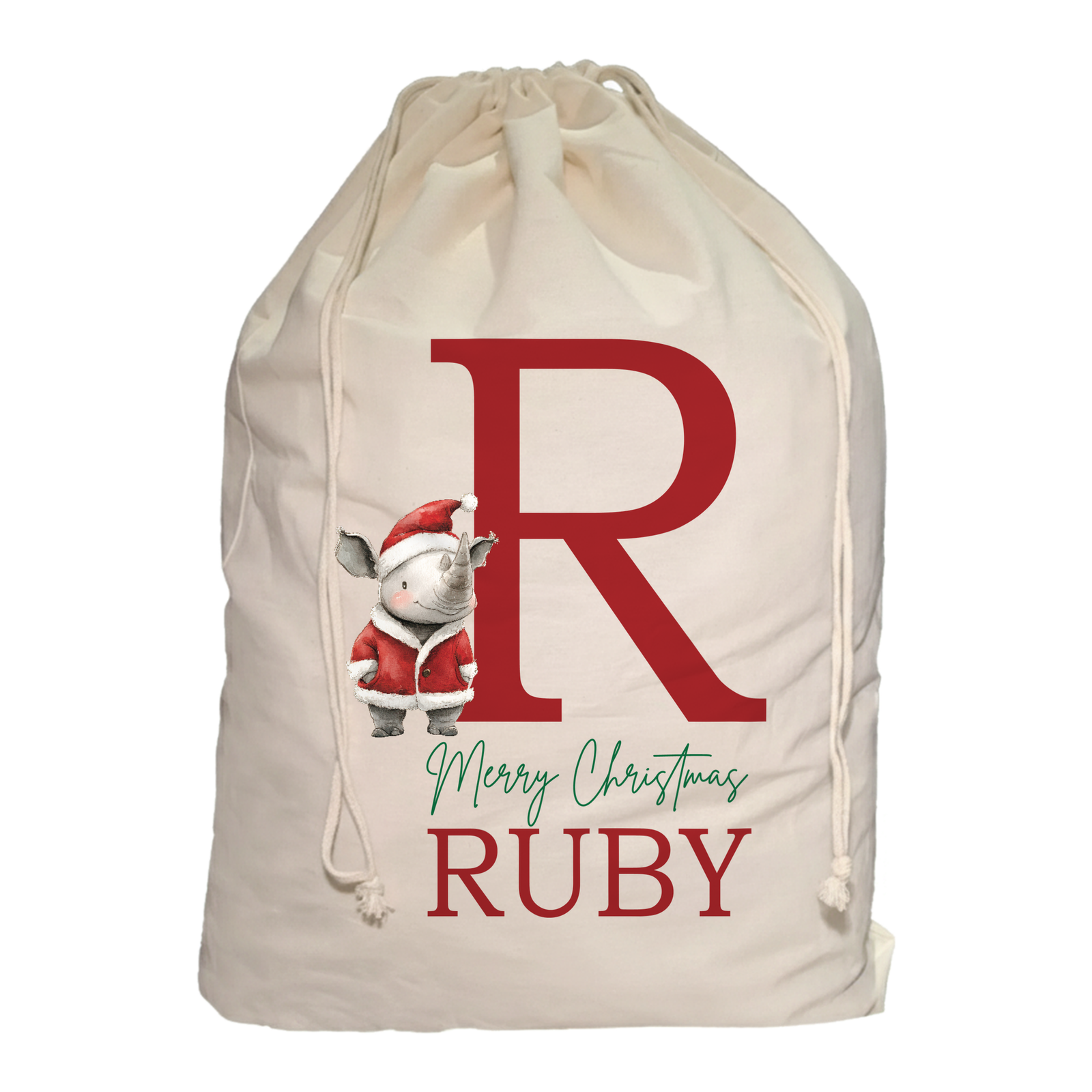 Personalised Santa Sack - Initial and Rhino Design