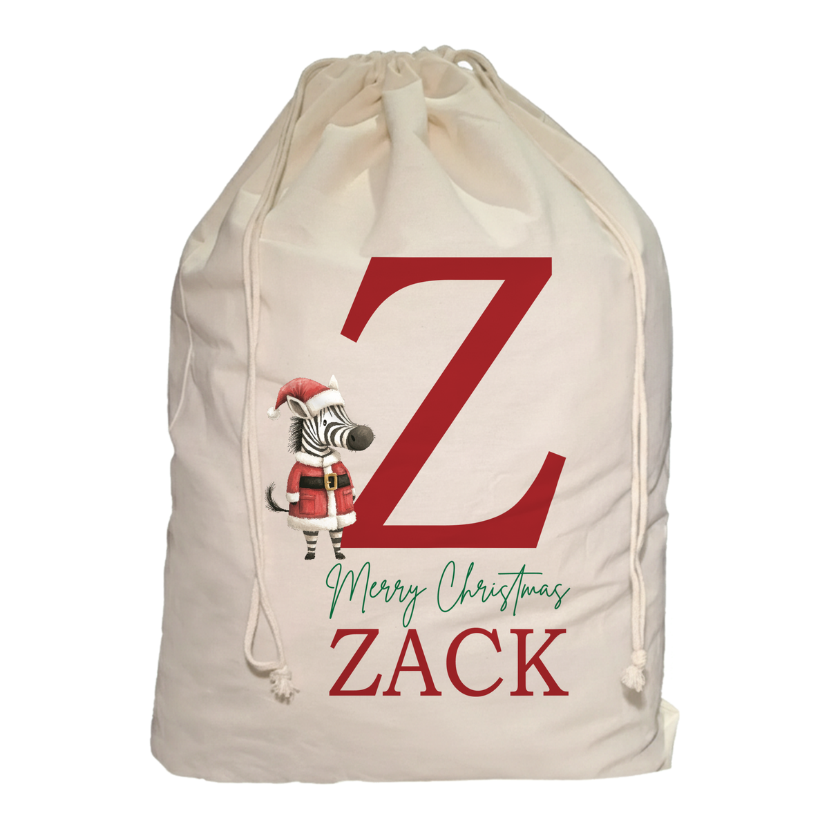 Personalised Santa Sack - Initial and Zebra Design