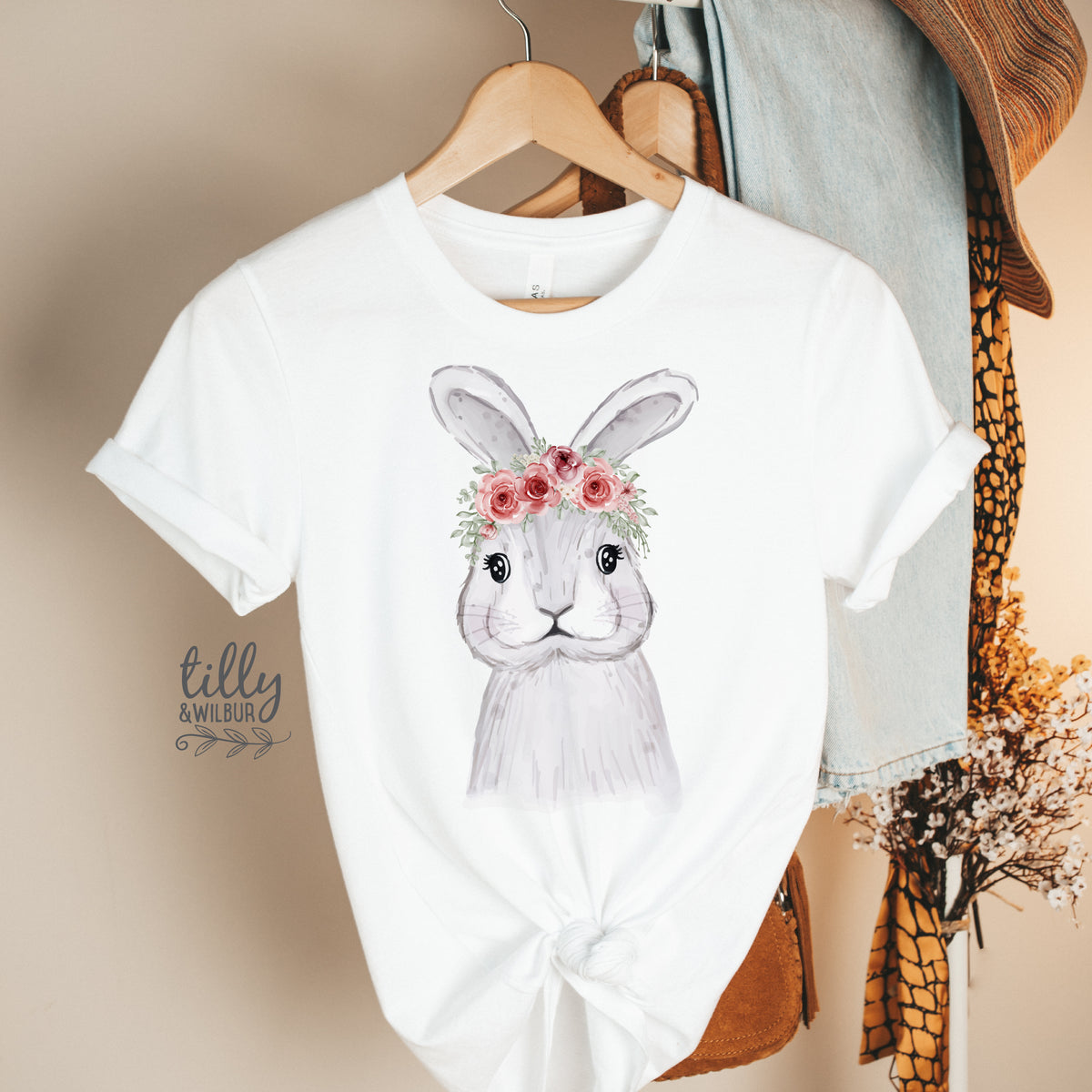 Floral Bunny Easter Shirt | Watercolour Bunny Easter Top for Women Mum Matching Outfit